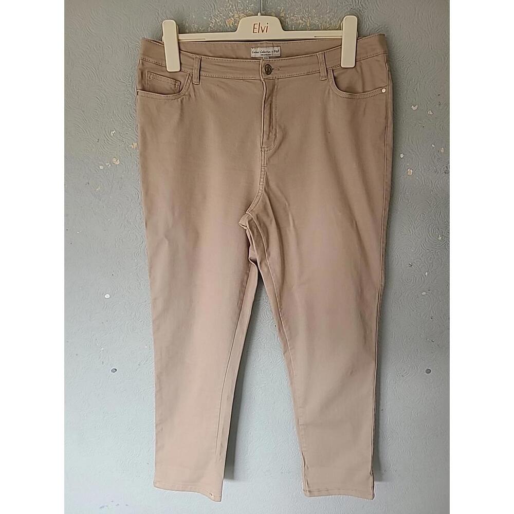 F&F CASUAL SIZE 14 COTTON STRETCH CHINO SUMMER TROUSERS TAPERED LEG HIGH RISE